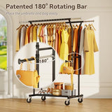 800LBS Heavy Duty Clothes Rack: Rolling Clothing Rack for Hanging Coat Double Rods Portable Wardrobe Garment Racks with Wheels Shelf Sturdy
