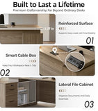 63" Executive Desk, Modern Office Desk with Storage Drawers & Power Outlets, Reversible L-Shaped Computer Desk