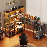 57 Inch L Shaped Gaming Computer Desk with Larger Open Cabinet, Reverisble Office Desk with Power Outlets
