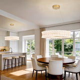 BESTWEST Modern LED Crystal Chandelier for Dining Room, 23.6" Round K9 Crystal Gold Chandelier, 3 Color Dimmable Light Fixture with Remote, Adjustable Height for Living Room Bedroom Entryway