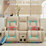 URRED Power Loveseat Recliner Sofa with Massage and Heat，Beige