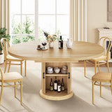 47″–63″ Extendable Round Dining Table for 4–8 with Dust-Proof 2-Tier Storage Shelf Space-Saving