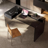 53.14" Modern Tempered Glass Executive Desk with Drawer, Black Wood Finish and Tempered Glass Legs