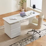 FUNXIBIO 71" Reversible Faux Marble White Office Computer Desk