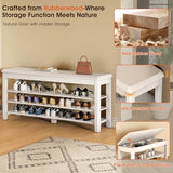 IUNVR Shoe Rack Bench Seat Rubberwood 3-Tier Wooden Storage Bench 550lbs Compact Mid-Century Modern Design for Entryway, Hallway, Closet, Front Door Entrance, Foyer