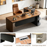 SimpArt Executive L-Shaped Office Desk with Storage Shelves, Modern Executive Desk with Curved Edge