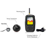 Portable Fish Finder, Handheld Wireless Sonar Transducer Fish Finder, Rechargeable Fish Finder for Fishing Kayak Fishing Boat, LCD Display of Water Depth & Temperature Fish Size Bottom Contour