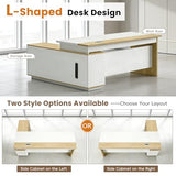 TKKUPLG L Shaped Executive Desk with Drawers, Modern Large Wood Home Office Desk