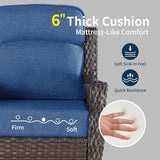 AOGROD Outdoor Wicker Swivel Rocker Chair with 6-Inch Thick Cushions, High Back Patio Glider Chair, 360° Swivel & Rocking Motion for Porch, Deck, Balcony, Poolside, Brown/Blue