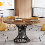 Round Conference Table for 4-6, 47-Inch Conference Room Table with Thickened Tabletop and Metal Base, Rustic Brown