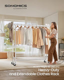SONGMICS Clothes Rack with Wheels, Heavy-Duty Garment Rack with Extendable Hanging Rod, 286.6 lb Load Capacity, Silver UHSR11S