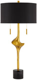 Possini Euro Design Athena 35 1/2" Tall Large Modern Glam End Table Lamps Set of 2 Pull Chain Sculptural Gold Leaf Living Room Bedroom Bedside Nightstand House Office Home Reading Kitchen Entryway
