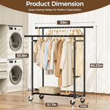 Clothes Rack, Double Rods Rolling Clothing Rack for Hanging Clothes, Portable Garment Rack with Wheels, Coat Rack Wardrobe Closet Load 240 LBS, Black