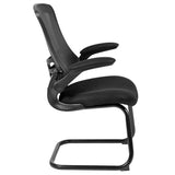 Flash Furniture Kelista Black Mesh Sled Base Side Reception Chair with Flip-Up Arms Flash Furniture