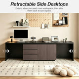L-Shaped 3 Drawer Desk 135 Inch Extra Long Double Workstation with Retractable Side Desk for Two Shared Work Desk Engineering Wooden Home Office Desk
