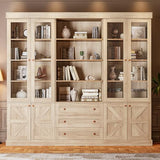 Vyre 71" Tall Farmhouse Bookshelves with Glass Doors and Drawers