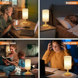 Rechargeable Cordless Touch Table Lamp with Stepless Dimming,Natural Wood Base&Linen Shade,Small Battery Wireless Ambient Night Light
