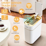 Pukomc Automatic Small Sensor Trash Can with Touchless Lid, 2.3 Gallon / 9L Smart Garbage Can, Quiet Close White Gold Waste Bin