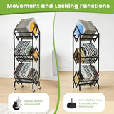 Mobile Vinyl Record Storage Rack with Wheels, 3-Tier Matte Black Book Cart & LP Display Stand