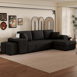104.5 inch Reversible Sleeper Sectional Sofa with Pull Out Bed , Convertible L Shaped Sectional Couch with Storage Chaise and 2 Stools