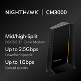 NETGEAR Nighthawk DOCSIS 3.1 Mid/High-Split Modem (CM3000-1AZNAS) – Approved for Today's Fastest Speeds - Works with All Providers, Incl. Xfinity, Spectrum, Cox - Plans up to 2.5Gbps