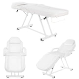 OmySalon Massage Salon Tattoo Chair Esthetician Bed with Hydraulic Stool,Multi-Purpose 3-Section Facial Bed Table, Adjustable Beauty Barber Spa Beauty Equipment, White