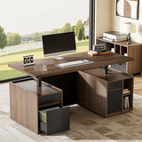 Executive Standing Desk with Drawers & Storage, 70.8'' Adjustable Electric Stand Up Wood Desk with Privacy Panel
