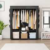 BrFoYu Wardrobe Closet Portable Closets for Hanging Clothes Large Capacity Clothes Rack with Cover, 3 Hanging Rods, 6 Shelves and 8 Pockets, Black