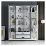 HIHELO Book Case White Bookcase Floor-to-Ceiling Glass Door Fashion Bookshelf Golden Living Room Against The Wall Bookcase Display Cabinet Office