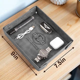 Engraved Father’s Day Leather Valet Tray – Personalized Leather Catch All with Custom Name – Men’s Valet Tray Organizer for Keys, Watches, and Jewelry – Unique Dad Gift from Daughter or Son - Grey