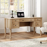 WAMAPT Farmhouse Executive Desk with 5 Drawers, Home Office Desk with Charging Station, 55 inch