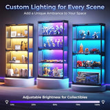 AODK 2-Pack Display Cabinet with Glass Doors, RGB Light Display Glass Case, 4-Tier Storage Cabinet Display Shelf for Showcase, Black Curio Cabinet for Collectibles