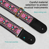 AODSK Guitar Strap Vintage Woven Adjustable,Crafted with Premium Cowhide Leather Ends & 2 Strap Locks, For Bass, Electric & Acoustic Guitars (Pink Paisley)