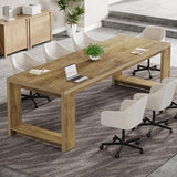 7 ft Conference Table for 6 to 8 People, Modern Rectangle Meeting Room Desk for Boardroom, Home Office, Oak