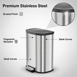 Garvee Stainless Steel Trash Can, 50 L/13 gal Hands Free Garbage Can with Soft Close Lid and Foot Pedal, Metal Kitchen Waste Bin, Silver