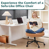 OLIXIS Criss Cross Chair with Wheels Wide Cross Legged Office Desk Vanity Chair Comfy Fabric Armless Adjustable