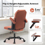 SEATZONE Brown Office Chair Ergonomic Desk Chair with Lumbar Support, Flip-Up Arms, Adjustable Swivel Computer Chair with Wheels