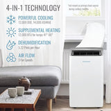Keystone 14,000 BTU ASHRAE/12,000 BTU DOE Portable Inverter Air Conditioner with Heater, Quiet, High Efficiency Operation and Remote, AC Unit for Apartment, Living Room, Medium Rooms up to 550-Sq. Ft.