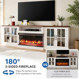 98" Farmhouse TV Stand with Fireplace, White & Black