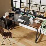 Huuger Computer Desk, 63 Inch Office Desk, Gaming Desk with Storage, Rustic Brown and Black