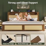 Belffin Queen Size Rattan Bed Frame with 2 Storage Drawers, Wood Bed, Brown
