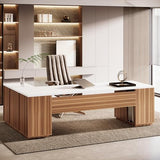 85.8-Inch L-Shaped Executive Office Desk with File Drawers & Storage Cabinet, Professional Corner Computer Desk Extra Large (White&Walnut)