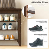 Taitiy Shoe Bench Storage Rubberwood, Entryway Bench with 3-Tiers Height Adjustable, Shoe Rack Front Door Entrance Organizer for Hallway Living Room, Mudrooms, Walnut,31.5"
