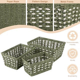 OIAHOMY Wicker Storage Baskets, Paper Rope Shelf Bins, Decortive Baskets for Organizing, Set of 3-Green & White