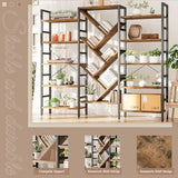 INNOD 70x70 Triple 5 Tier Book Shelf, Large Wooden Bookcase with 17 Open Display Shelf, Rustic Brown