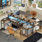 Bestier 71.5 inch Computer Desk with Power Outlets, L Shaped LED Home Office Desk