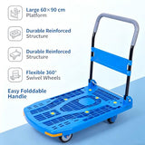 Foldable Plastic Platform Hand Truck 60×90cm, Hollow Lightweight Push Dolly Cart
