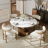 POVISON Round Dining Table, 51" Matte White Sintered Stone Top Dining Table