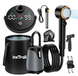New Gen Portable Camping Shower with Heater & Foldable Bucket, Long-Lasting 6000mAh Rechargeable Camp Shower with Showerhead & Sprayer,Upgraded Pressure,5 Modes,Outdoor Camp Pump for Hiking,Travel,Pet