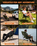 Trakiom High Back Portable Compact Camping Chair, Lightweight Green Folding Chair with Head Support & Widened Seat, Adjustable Head Support for Beach, Camping, Festival, Hiking and Outdoor Travel